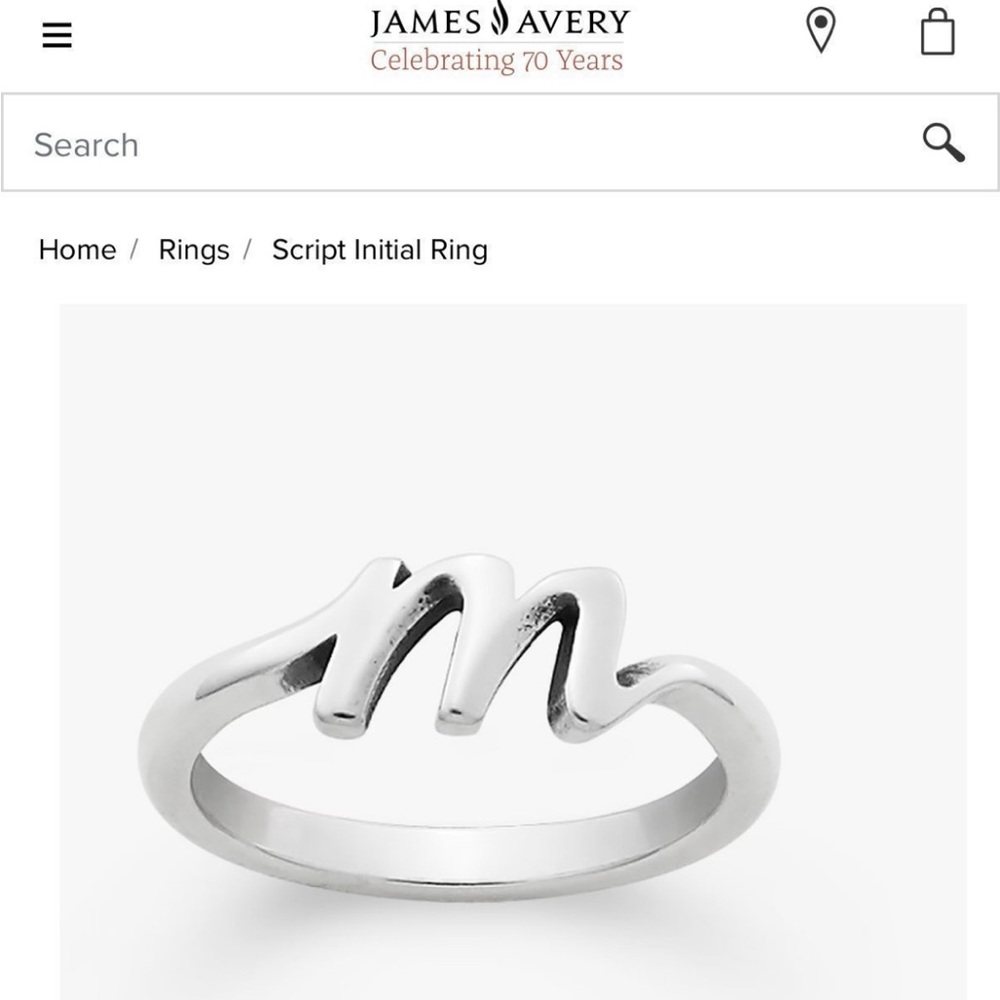 James Avery initial M ring, size 5